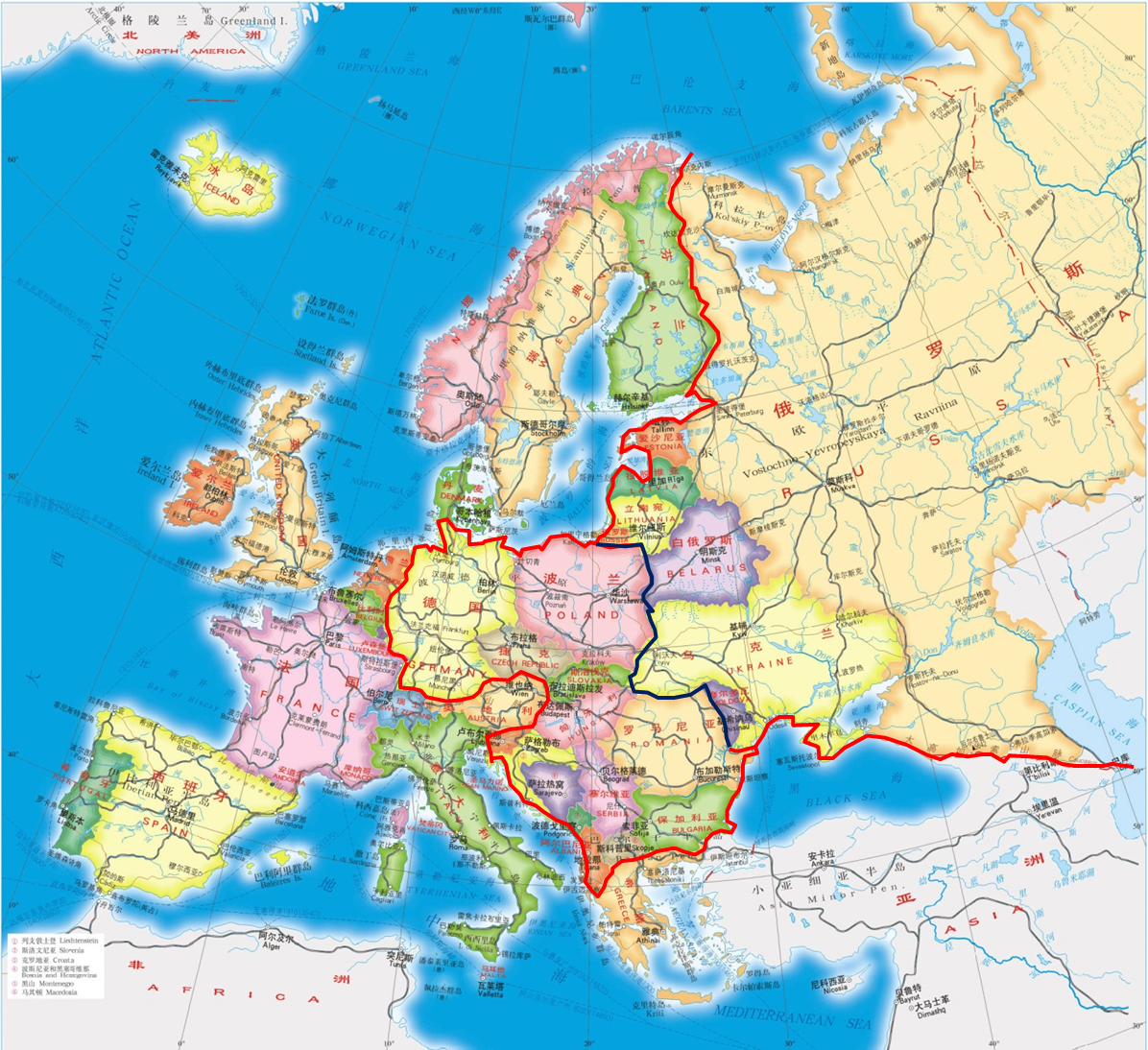 狭义上的北欧特指北欧理事会的五个主权国家：丹麦、瑞典、挪威、芬兰、冰岛